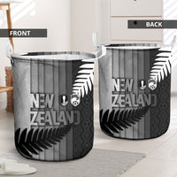New Zealand Football Laundry Basket Silver Fern Maori Pattern Monochrome