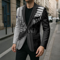 Custom New Zealand Football Blazer Silver Fern Maori Pattern Monochrome