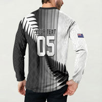 Custom New Zealand Football Button Sweatshirt Silver Fern Maori Pattern Monochrome