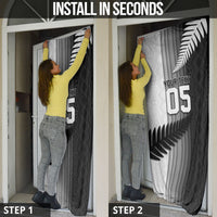 Custom New Zealand Football Door Cover Silver Fern Maori Pattern Monochrome