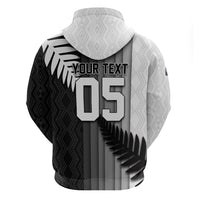 Custom New Zealand Football Hoodie Silver Fern Maori Pattern Monochrome