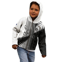 Custom New Zealand Football Kid Hoodie Silver Fern Maori Pattern Monochrome