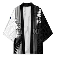 Custom New Zealand Football Kimono Silver Fern Maori Pattern Monochrome