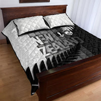 New Zealand Football Quilt Bed Set Silver Fern Maori Pattern Monochrome