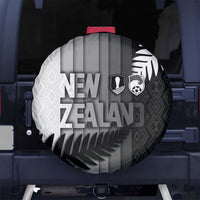 New Zealand Football Spare Tire Cover Silver Fern Maori Pattern Monochrome