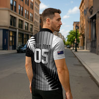 Custom New Zealand Football Zipper Polo Shirt Silver Fern Maori Pattern Monochrome