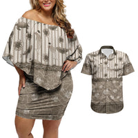 Hawaii Christmas In July Couples Matching Off Shoulder Short Dress and Hawaiian Shirt Beige Mele Kalikimaka Sea Animals DT05 Beige - Polynesian Pride
