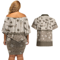 Hawaii Christmas In July Couples Matching Off Shoulder Short Dress and Hawaiian Shirt Beige Mele Kalikimaka Sea Animals DT05 - Polynesian Pride