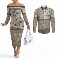Hawaii Christmas In July Couples Matching Off The Shoulder Long Sleeve Dress and Long Sleeve Button Shirt Beige Mele Kalikimaka Sea Animals DT05 Beige - Polynesian Pride
