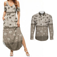 Hawaii Christmas In July Couples Matching Summer Maxi Dress and Long Sleeve Button Shirt Beige Mele Kalikimaka Sea Animals DT05 Beige - Polynesian Pride