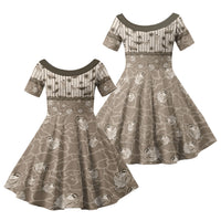 Hawaii Christmas In July Family Matching Off The Shoulder Long Sleeve Dress and Hawaiian Shirt Beige Mele Kalikimaka Sea Animals DT05 Daughter's Dress Beige - Polynesian Pride