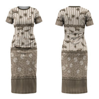 Hawaii Christmas In July Family Matching Short Sleeve Bodycon Dress and Hawaiian Shirt Beige Mele Kalikimaka Sea Animals DT05 Mom's Dress Beige - Polynesian Pride