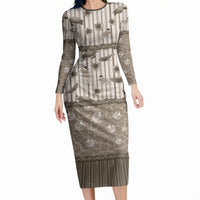 Hawaii Christmas In July Long Sleeve Bodycon Dress Beige Mele Kalikimaka Sea Animals DT05 Long Dress Beige - Polynesian Pride