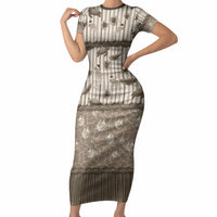 Hawaii Christmas In July Short Sleeve Bodycon Dress Beige Mele Kalikimaka Sea Animals DT05 Long Dress Beige - Polynesian Pride