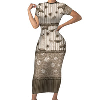 Hawaii Christmas In July Short Sleeve Bodycon Dress Beige Mele Kalikimaka Sea Animals