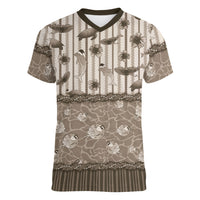 Hawaii Christmas In July Women V-Neck T-Shirt Beige Mele Kalikimaka Sea Animals DT05 Female Beige - Polynesian Pride