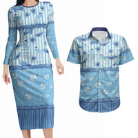 Hawaii Christmas In July Couples Matching Long Sleeve Bodycon Dress and Hawaiian Shirt Sky Blue Mele Kalikimaka Sea Animals DT05 Blue - Polynesian Pride