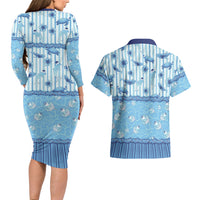 Hawaii Christmas In July Couples Matching Long Sleeve Bodycon Dress and Hawaiian Shirt Sky Blue Mele Kalikimaka Sea Animals DT05 - Polynesian Pride