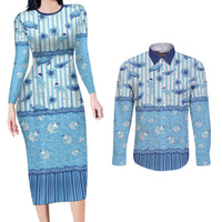 Hawaii Christmas In July Couples Matching Long Sleeve Bodycon Dress and Long Sleeve Button Shirt Sky Blue Mele Kalikimaka Sea Animals DT05 Blue - Polynesian Pride