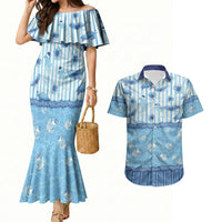 Hawaii Christmas In July Couples Matching Mermaid Dress and Hawaiian Shirt Sky Blue Mele Kalikimaka Sea Animals DT05 Blue - Polynesian Pride