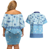 Hawaii Christmas In July Couples Matching Off Shoulder Short Dress and Hawaiian Shirt Sky Blue Mele Kalikimaka Sea Animals DT05 - Polynesian Pride