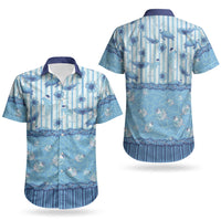 Hawaii Christmas In July Couples Matching Off The Shoulder Long Sleeve Dress and Hawaiian Shirt Sky Blue Mele Kalikimaka Sea Animals DT05 - Polynesian Pride