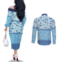 Hawaii Christmas In July Couples Matching Off The Shoulder Long Sleeve Dress and Long Sleeve Button Shirt Sky Blue Mele Kalikimaka Sea Animals DT05 - Polynesian Pride