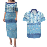 Hawaii Christmas In July Couples Matching Puletasi and Hawaiian Shirt Sky Blue Mele Kalikimaka Sea Animals DT05 Blue - Polynesian Pride
