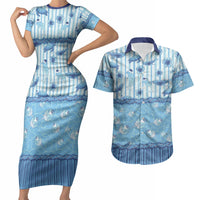 Hawaii Christmas In July Couples Matching Short Sleeve Bodycon Dress and Hawaiian Shirt Sky Blue Mele Kalikimaka Sea Animals DT05 Blue - Polynesian Pride