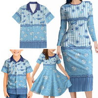 Hawaii Christmas In July Family Matching Long Sleeve Bodycon Dress and Hawaiian Shirt Sky Blue Mele Kalikimaka Sea Animals DT05 - Polynesian Pride