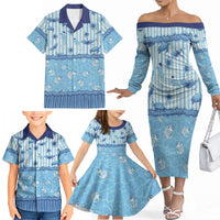 Hawaii Christmas In July Family Matching Off The Shoulder Long Sleeve Dress and Hawaiian Shirt Sky Blue Mele Kalikimaka Sea Animals DT05 - Polynesian Pride