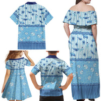 Hawaii Christmas In July Family Matching Off Shoulder Maxi Dress and Hawaiian Shirt Sky Blue Mele Kalikimaka Sea Animals DT05 Mom's Dress Blue - Polynesian Pride