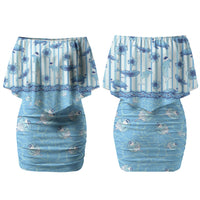 Hawaii Christmas In July Family Matching Off Shoulder Short Dress and Hawaiian Shirt Sky Blue Mele Kalikimaka Sea Animals DT05 Mom's Dress Blue - Polynesian Pride