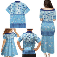 Hawaii Christmas In July Family Matching Puletasi and Hawaiian Shirt Sky Blue Mele Kalikimaka Sea Animals DT05 Mom's Dress Blue - Polynesian Pride