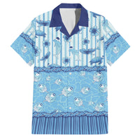 Hawaii Christmas In July Family Matching Puletasi and Hawaiian Shirt Sky Blue Mele Kalikimaka Sea Animals DT05 Dad's Shirt - Short Sleeve Blue - Polynesian Pride