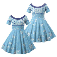 Hawaii Christmas In July Family Matching Puletasi and Hawaiian Shirt Sky Blue Mele Kalikimaka Sea Animals DT05 Daughter's Dress Blue - Polynesian Pride