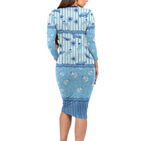 Hawaii Christmas In July Long Sleeve Bodycon Dress Sky Blue Mele Kalikimaka Sea Animals DT05 - Polynesian Pride