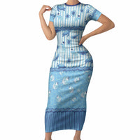 Hawaii Christmas In July Short Sleeve Bodycon Dress Sky Blue Mele Kalikimaka Sea Animals DT05 Long Dress Blue - Polynesian Pride