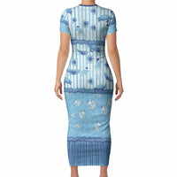 Hawaii Christmas In July Short Sleeve Bodycon Dress Sky Blue Mele Kalikimaka Sea Animals DT05 - Polynesian Pride