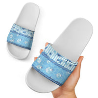 Hawaii Christmas In July Slide Sandals Sky Blue Mele Kalikimaka Sea Animals