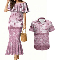 Hawaii Christmas In July Couples Matching Mermaid Dress and Hawaiian Shirt Dusty Pink Mele Kalikimaka Sea Animals DT05 Pink - Polynesian Pride