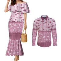Hawaii Christmas In July Couples Matching Mermaid Dress and Long Sleeve Button Shirt Dusty Pink Mele Kalikimaka Sea Animals DT05 Pink - Polynesian Pride