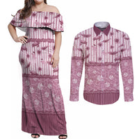 Hawaii Christmas In July Couples Matching Off Shoulder Maxi Dress and Long Sleeve Button Shirt Dusty Pink Mele Kalikimaka Sea Animals DT05 Pink - Polynesian Pride