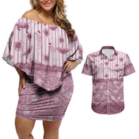 Hawaii Christmas In July Couples Matching Off Shoulder Short Dress and Hawaiian Shirt Dusty Pink Mele Kalikimaka Sea Animals DT05 Pink - Polynesian Pride