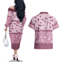 Hawaii Christmas In July Couples Matching Off The Shoulder Long Sleeve Dress and Hawaiian Shirt Dusty Pink Mele Kalikimaka Sea Animals DT05 - Polynesian Pride