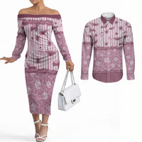 Hawaii Christmas In July Couples Matching Off The Shoulder Long Sleeve Dress and Long Sleeve Button Shirt Dusty Pink Mele Kalikimaka Sea Animals DT05 Pink - Polynesian Pride