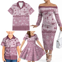 Hawaii Christmas In July Family Matching Off The Shoulder Long Sleeve Dress and Hawaiian Shirt Dusty Pink Mele Kalikimaka Sea Animals DT05 - Polynesian Pride