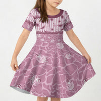 Hawaii Christmas In July Kid Short Sleeve Dress Dusty Pink Mele Kalikimaka Sea Animals DT05 KID Pink - Polynesian Pride