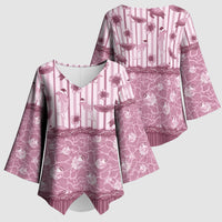 Hawaii Christmas In July Kimono Sleeve Blouse Dusty Pink Mele Kalikimaka Sea Animals