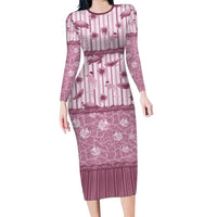 Hawaii Christmas In July Long Sleeve Bodycon Dress Dusty Pink Mele Kalikimaka Sea Animals DT05 Long Dress Pink - Polynesian Pride